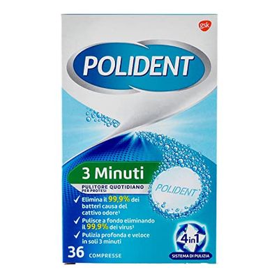 Polident 3 Minuti, Pulitore Quotidiano per Igiene della Protesi Dentale, Pulizia Profonda, 36 Compresse