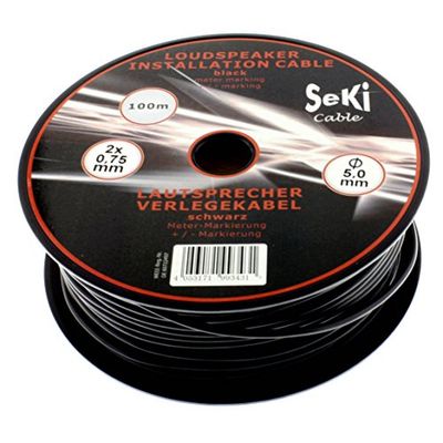 Câble d'enceinte rond 2 x 0,75 mm² - Noir - Bobine de 100 m - CCA - Câble d'installation PA - Câble audio - Câble d'enceinte