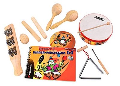 Voggy's Kinder-Percussion-Set: Komplett-Set für Kinder ab 3 Jahre mit 6 Rhythmus-Instrumenten und einem Lehrbuch inkl. CD