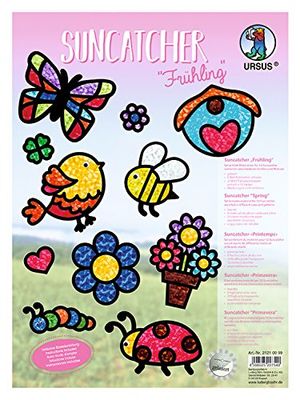 Ursus 21210099 Suncatcher, lente, 300 g/m², 12 zonnevangers, in verschillende maten en motieven, inclusief knutselhandleiding, ideaal als kleurrijke raamdecoratie, zwart, medium