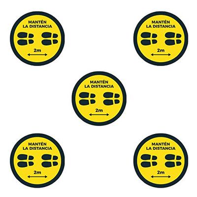 Pack 5 autocollants de sol, Circulaire, 30 cm, Prévention Covid-19, Distance de sécurité, 5 unités