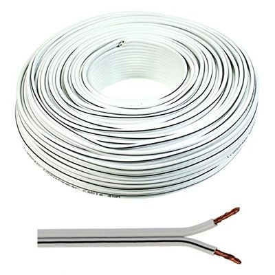 SeKi Câble de haut-parleur 2 x 2,50 mm2 – 50 m – Blanc – CCA – Câble audio – Câble boîtier