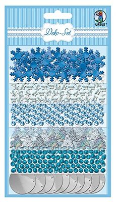 Ursus 56440010 - decoratieset, turquoise/zilver, 5 verschillende vormen, hoogwaardige accessoires, voor het ontwerpen van kaarten, voor het versieren van kleine hangers en geschenken