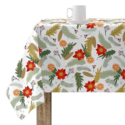 BELUM Nappe de Noël 140 x 140 cm 100% Coton résiné Anti-Taches (Tacte Non plastifié) Modèle Merry Christmas 33