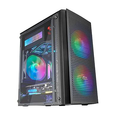 Mars Gaming MC300, Caja PC Gaming Compacta MicroATX/Mini-ITX, 3x Ventiladores 120mm FRGB, Frontal Malla TOTAL-MESH, Cristal Templado, Negro