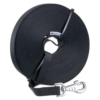 Ferplast Correa Perro Club, Correa Larga Perro 10m, Correa adiestramiento Perro, Correa Larga Perros, de Nylon con Mosquetón metálico y Asa, Longitud 10 Metros, Negro