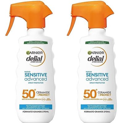Garnier Protector Solar Spray Adultos Delial Sensitive Advanced para pieles claras, sensibles e intolerantes al sol, IP50+ -270 ml (Paquete de 2)