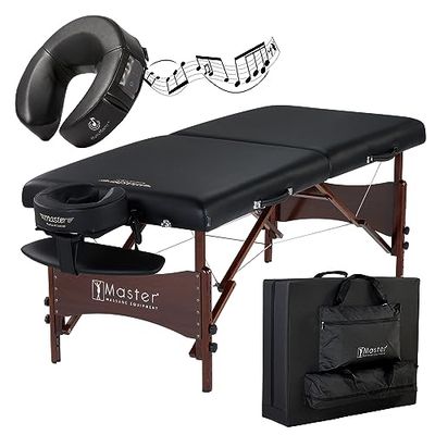 Master Massage Inklapbare mobiele massagebank met muziekkussen, zwart, 71 cm