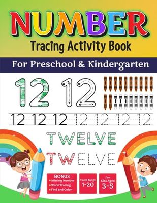 1-20 Number Tracing Activity Book For Kids Aged 3-5