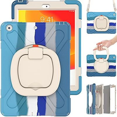 Commute Case voor iPad Pro 11 2018/2020/2021, zware, robuuste, schokbestendige kinderhoes met displaybeschermfolie, schokbestendige 3-in-1 bumper met 360°-ringhouder, standaard, draagriem (lichtblauw