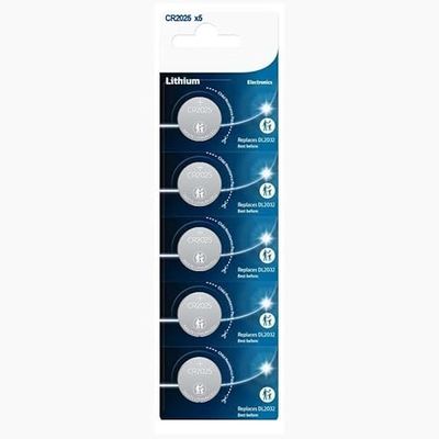 Pack de 5 Pilas de Botón Philips CR2025P5/01B de Litio, 3V Dispositivos electrónicos. Durable y confiable, Ideal para su Uso Diario.