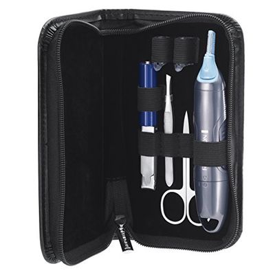 Remington Set Rifinitore Multiuso - Taglia Peli Naso e Orecchie, Rifinitore Sopracciglia - Forbici Incluse, Limetta, Grigio-Nero, a Batteria, Room Essentials Set NanoSeries NE3455