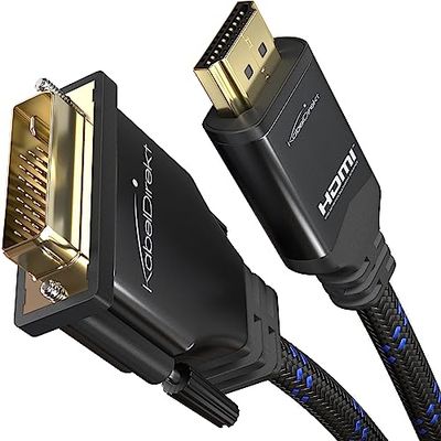 KabelDirekt – Cable adaptador HDMI a DVI con protección contra interferencias – 1,5m (bidireccional DVID 24+1/High Speed para conectar dispositivos HDMI monitor DVI, Full HDp, trenzado nylon)