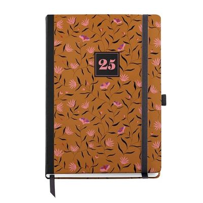 Miquelrius - Agenda 2025, Agenda anual 155x213 mm, Agenda semana vista, Cubierta cartón forrado plastificado, Espiral, Cierre goma elástica, Papel 80 g/m², Español, Inglés y Portugués, Otoño