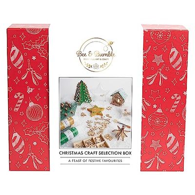 Bee & Bumble Christmas Craft Selection Craft Box, Wooden Shapes, Embellishments, Fillable Baubles, Star Decoration, LED Shadow Box House, Acrylic Paints 59ml, Festive Decorations, Scrapbooking