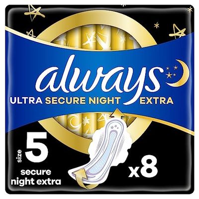 Always Ultra Sanitary Towels Secure Night (Size 5) Wings X8 Pads