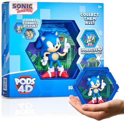 WOW! PODS 4D Classic Sonic | Unique Connectable Collectable Bobble-head figure that Bursts from their World into Yours | Wall or Shelf Display | Sonic Toys and Gifts | Series 1 no. 483