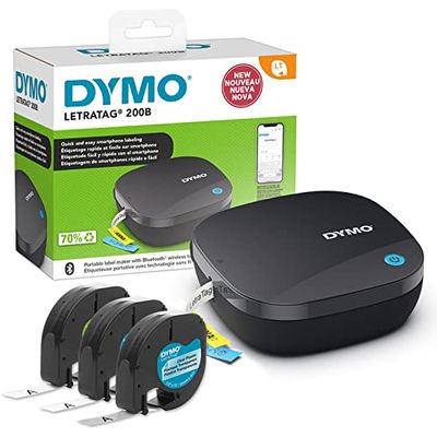 DYMO LetraTag 200B Bluetooth Label Maker | Kompakt etikettskrivare | Ansluter till iOS och Android via trådlös Bluetooth-teknik | 3 olika etikettejper ingår