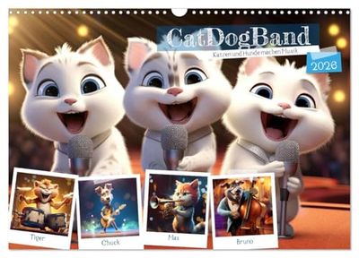 CatDogBand (Wandkalender 2026 DIN A3 quer), CALVENDO Monatskalender: Katzen und Hunde machen Musik