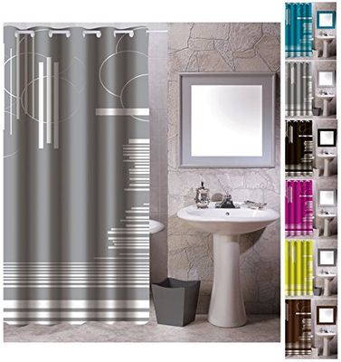 MSV Anti-schimmel textiel douchegordijn - antibacterieel met 12 douchegordijnringen - polyester, "Graphics" grijs, 180 x 200 cm