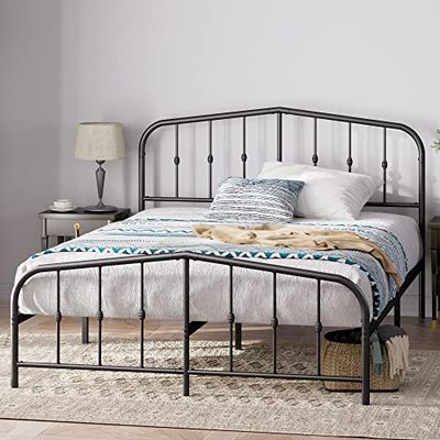 Zinus Heidi bed 140 x 200 cm - hoogte 31 cm met opbergruimte onder het bed - metalen platform bedframe met hoofdeinde en voeteneinde - zwart