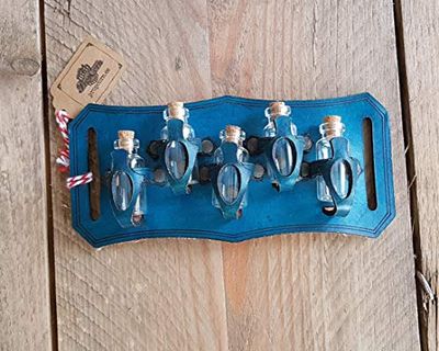 Supporto per Pozione Cintura per 5 bottiglie piccole. Realizzato in pelle veg per avventurieri, steampunk, alchimisti, guaritori, cosplay o semplicemente per conservare le spezie. (Blu)