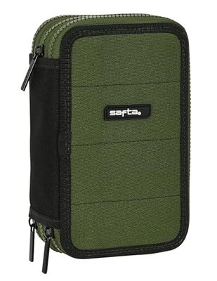 Safta Dark Forest - Estuche Escolar con 36 Útiles Incluidos, Estuche Infantil, Estuche Niño, Ideal para Niños de 5 a 14 Años, Versátil, Resistencia, 12.5x5.5x19.5 cm, Color Verde Caqui/Negro