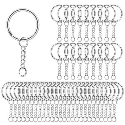 AiQInu 100 Pieces 25 mm Key Rings with Chain, Split Chain Key Rings, DIY Key Ring for Key Holder Crafts Crafts - Silver