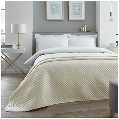 Luxe fluwelen touch gewatteerde sprei gooi, premium kwaliteit groot dekbed voor bank en beddeken, Zigzag Chevron Design gezellig beddengoed, crème, dubbel formaat (150x200 cm)