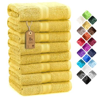 NatureMark Lot de 8 Serviettes de Toilette en Tissu éponge, 100% Coton, Jaune, 50 x 100 cm