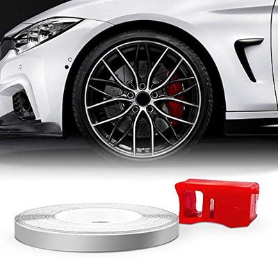 4R Quattroerre.it 10364 Wheel Trim tiras adesivas Racing com aplicador para jantes de carro, prata, 5 mm x 6 mt