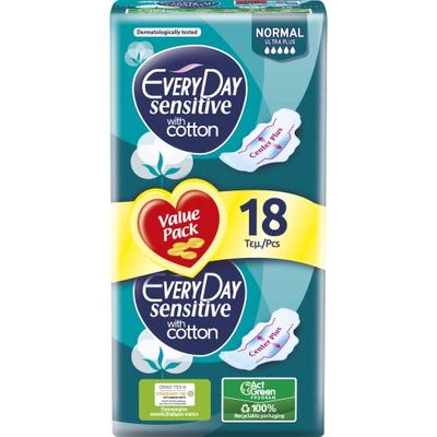 EveryDay Sensitive Cotton Assorbenti Ultra con Ali, Filtrante con Cotone, 18 Unità