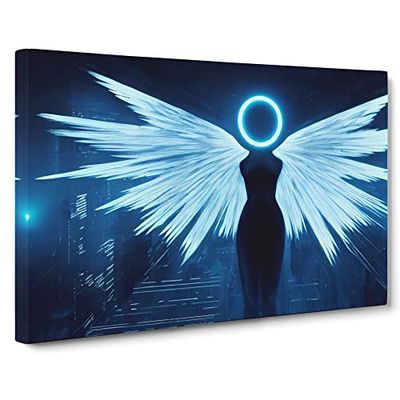 Cyberpunk Angel Canvas Wall Art Print Ready to Hang, Framed Picture for Living Room Bedroom Home Office Décor, 30x20 Inch (76x50 cm)