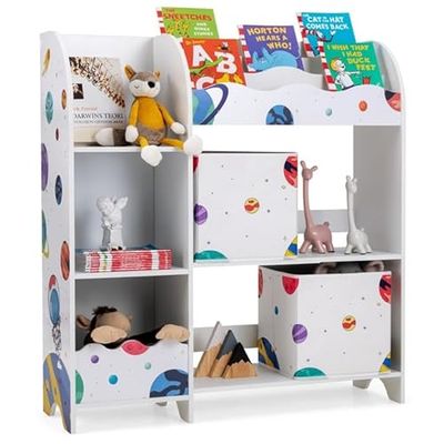 COSTWAY Kinderregal Étagère pour Enfant, Bois d'ingénierie, astéroïdes, 93 cm x 30 cm x 102 cm