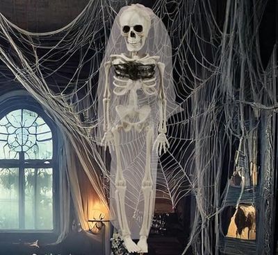FIESTAS GUIRCA | Suspension Mariée Squelette (43 cm) - Décoration d'Halloween pour Fêtes et Célébrations - Idéal pour Ambiances Terrifiantes et Thèmes de Squelettes - Blanc