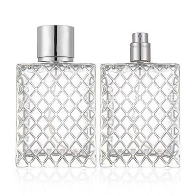 USRommaner 2 Set,100ml Glass Fine Mist Atomiser,Empty Glass Square Grids Perfume Atomizer Spray Pump Bottle Travel Refillable Bottle for Liquid Fragrance Cosmetic Container
