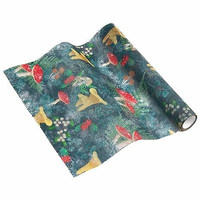 Talking Tables Groene herbruikbare tafelloper met paddestoelthema voor kerstdecoratie-herfstfeestdecoraties, stof, 2 m x 30 cm