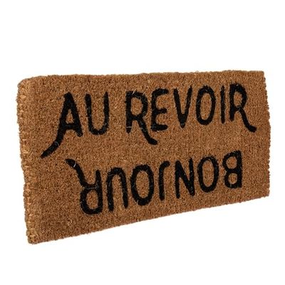 Creative Co-Op Rectangle Coir Doormat Capacho retangular de fibra de coco Bonjour/Au Revoir, Bonota, castanho, 1,4 cm x 2,8 "
