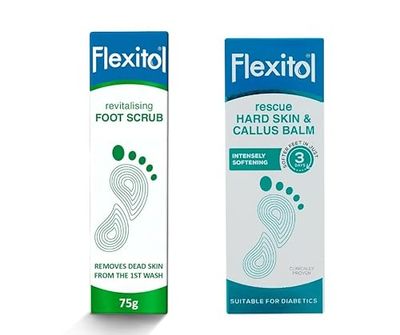 Flexitol Bundle Revitalising Foot Scrub 75g + Flexitol Rescue Hard Skin and Callus Balm 56g (pack of 2)