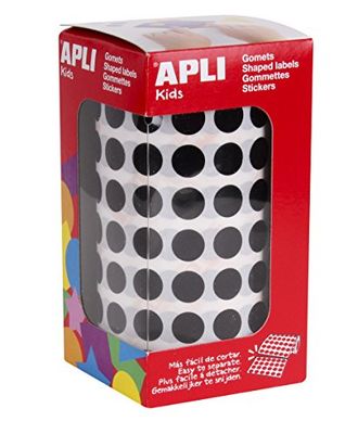 Apli 11482 - Rouleau de 5192 gommettes rondes - couleur : Noir - Dimension : 10,5 mm