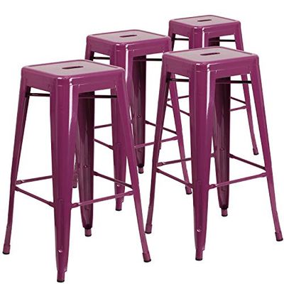 Flash Furniture Móveis Flash banco de bar colorido de metal, plástico, ferro, roxo, 4 unidades