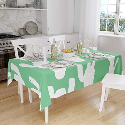 Bonamaison, Anti-moisissure, Séchage Rapide, Résistant aux Taches, Lavable en Machine, 100% Polyester Nappe de Table, Vert pétrole, Blanc, 140 x 160 Cm - Conçu et Fabriqué en Turquie