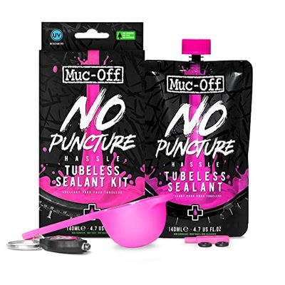 Muc-Off No Puncture Hassle Tubeless Sealant Kit - Kit Riparazione Tubeless con Colorante Tracciante UV - Liquido Tubeless Sigilla Strappi e Fori Fino a 6 mm