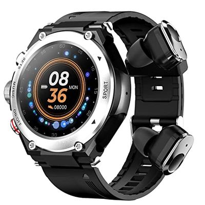 MISTK Orologio intelligente 2 in 1 con auricolari, orologio intelligente con Bluetooth integrato, altoparlante, tracker di attività fisica, altoparlante, registrazione, termometro per il corpo