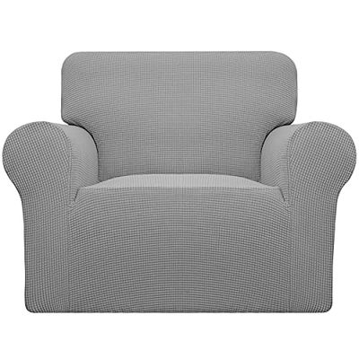 Easy-Going Stretch Oversized Chair Sofa Slipcover 1-Piece Couch Sofa Cover Furniture Protector Soft with Elastic Bottom for Kids Spandex Jacquard Fabric Small Checks Light Gray