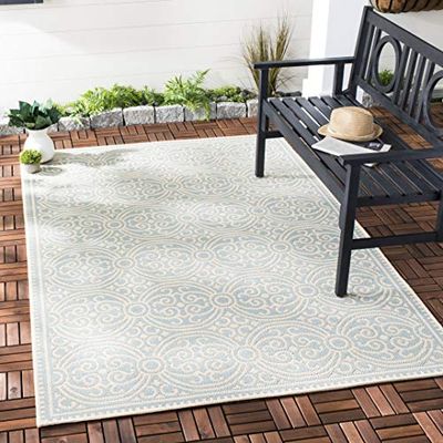 Safavieh Tapis Multi-usages intérieur/extérieur en polypropylène tissé Crème/Aqua 90 x 150 cm
