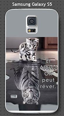 Onozo Coque Samsung Galaxy S5 Design Chat Tigre Blanc Et Alors !