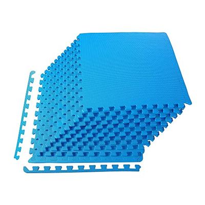 Signature Fitness Puzzel-oefenmat met EVA-schuim in elkaar grijpende tegels voor MMA, oefeningen, gymnastiek en thuissportschool, beschermende vloeren, 1/2 inch dik, 48 vierkante voet, blauw
