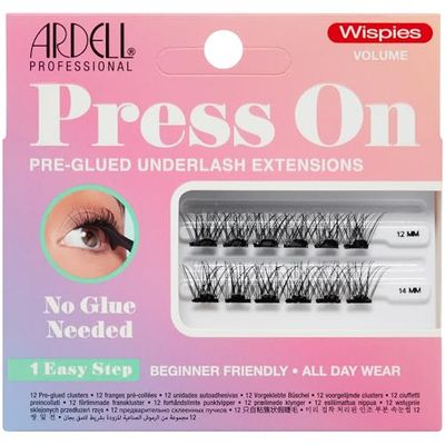 Ardell Press On Pre-Glued Underlash Eyelash Extensions, Wispies Volume Cluster Lashes Kit, Beginner-Friendly DIY Lash Extension Kit, Assorted Lengths, Mini Pack, 12 Lash Clusters