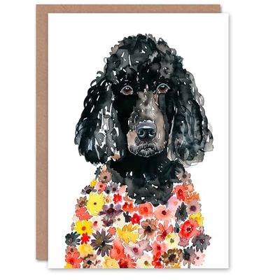 Artery8 Black Poodle Colourful Flower Fur Coat Dog Lover For Her Woman Birthday Card